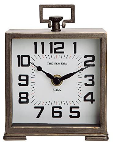 NIKKY HOME Vintage Silent Non-Ticking Table Clock, Shelf Desk Top Clock Battery Operated, Retro Home Decor for Living Room Mantel Desktop Countertop, Antique Brown