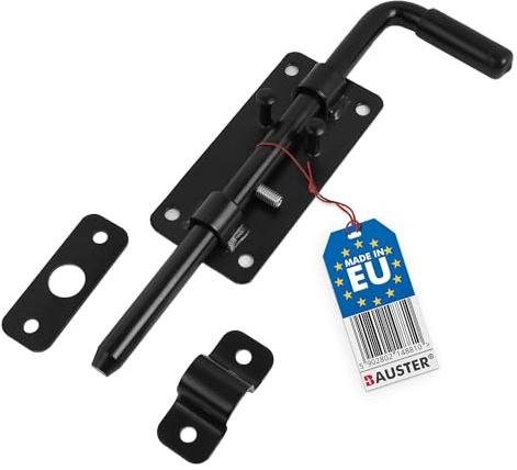 BAUSTER Stahlriegel Schwarz mit Griff – 220 mm – Türverriegelung aus pulverbeschichtetem Stahl – für Scheune, Garten, Schuppen, Tor