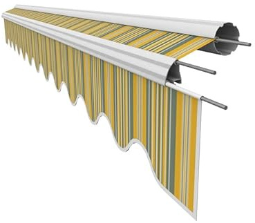 Leudus Markisenstoff mit Volant für 4 x 2,5 m Markisen-Ersatzstoff Markisentuch Markisenbespannung Markisentuch Sonnenschutz fertig genäht Maß Tuch 3,83 x 2,5 m Volant 3,83 x 0,21 m Design SPD035