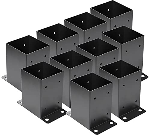 4 x 4 Post Base 10 PCS,Inner Size 3.6x3.6Deck Post Base,Heavy Duty Metal Black Powder Coated Post Brackets,for Pavilion Deck Railing Support Deck Base Plate, Support Bolt Down