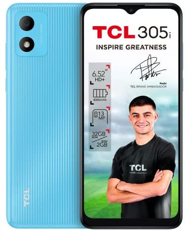 TCL 305i - Smartphone de 6.52 HD+ con NXTVISION (MediaTek MT6739V, 2GB/32GB Ampliable MicroSD, Dual SIM, Cámaras 13MP+5MP, Batería 4000mAh, Android 11 Go Ed.) Azul