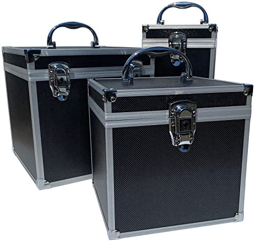 ECI Aluminium Koffer Schwarz Leer Alu Box Würfelform Werkzeugkoffer 20x20x20 cm mit Rasterschaum