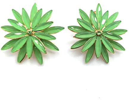 Pendientes Cristales Facetados de Colores Mujer Fiesta Boda Pendientes Brillantes con Forma de Flor Chapado en Oro, Verde Lima