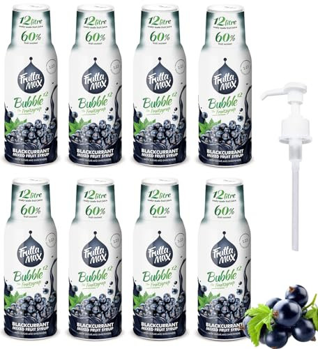 8 paquetes - FruttaMax - Concentrado de jarabe de frutas | Menos azúcar | con un 60% de contenido de fruta | adecuado para máquina de refrescos (8 x 500 ml) (8 x Grosella negra)