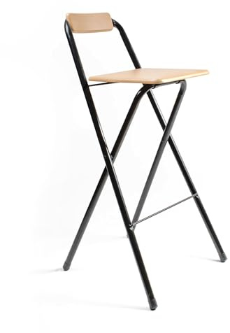 THE SECRET HOME - Pack de 1,2 y 4 Taburetes Altos con Respaldo- Asiento Plegable de Metal y Madera - Ideal para Cocina (1, Madera Natural/Negro, 49x97x47cm)