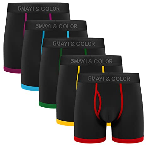 Natural Feelings Boxer Shorts Mens Underwear Cotton Full Rise Boxer Briefs with Open Fly L, A1:5 Pair Underwear Man