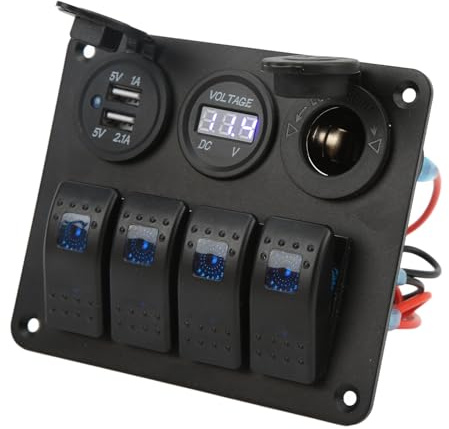 Marine Switch Panel, für RV Boat Yacht Bus 4 Gang Wippschalter Panel mit USB Zigarettenanzünder Toggle ON Off Kombination