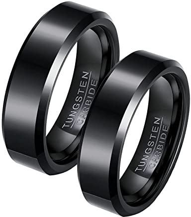 Freundschaftsringe Paar Gravur, Partnerringe Carbon Schwarz Wolframcarbid 6 mm Abgeschrägte Kante Paar Ringe Valentinstag Schmuck