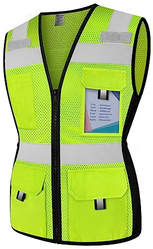 Graunton Hi Vis Vest for Women 11 Pockets Mesh Reflective Safety Vest with Zipper, High Visibility Neon Construction Work Vest for Lady Surveyor/Warehouse, Snug-Fit, Durable, ANSI Compliant,Yellow XS