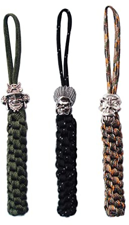 3-teilige Messer Paracord Lanyard Seile mit Legierung Schädel Anhänger | EDC Multifunktionswerkzeug, Outdoor Camping, Folding Messer Gadget, Ornamente