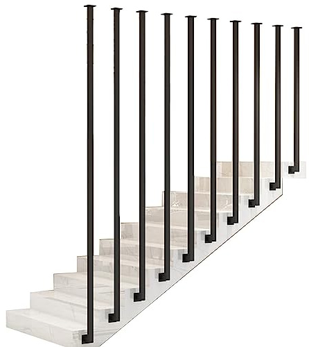Pasamanos para escaleras, barandilla de escalera de metal, barandilla de hierro forjado, pasamanos de escalera tipo L montado en el techo, mango de soporte de seguridad antideslizante, negra ( Size :