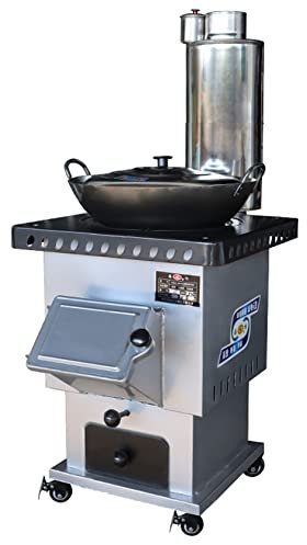 YYUINU Poêle à Bois sur Pied avec réservoir d’Eau chauffé, Chauffage Multifonction sans fumée et poêle en Fer de Cuisson, Portable avec Tuyau de cheminée et Wok Fait à la Main,Mobile