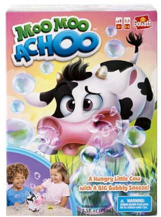 Goliath Games: Moo Moo Achoo | Gather Clover Cards Before Moo Moo Sneezes | Kids Action Game with Real Bubbles | For 2-4 Players Ages 4+