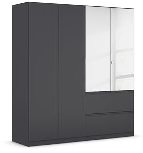 Rauch Möbel Costa, Kleiderschrank, Farbe Grau metallic, Breite 181 cm | Schrank, 4-türig, Spiegel, 2 Schubladen, Push-to-open, Zubehör Basic, für Schlafzimmer, Kinderzimmer, Babyzimmer, Garderobe