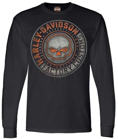 Harley-Davidson Herren Halo Willie G Skull Crew-Neck Langarmshirt - Schwarz, Schwarz, XX-Large