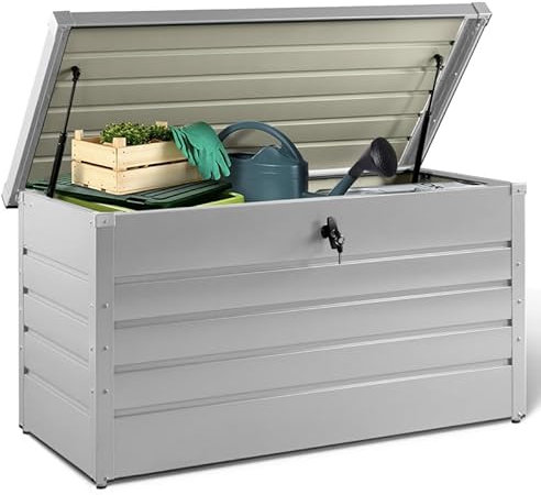 IDMarket - Cassetta da Giardino in Metallo Grigio Chiaro con Serratura 350L 120x62,5x63 cm