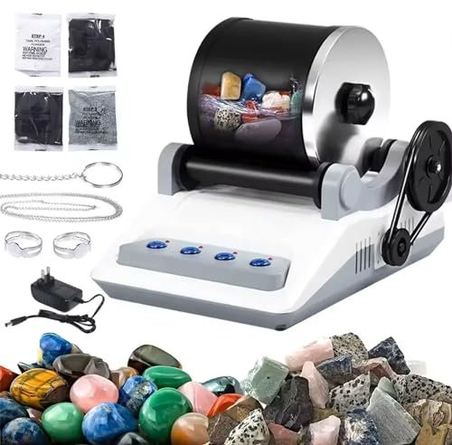 Electric Rock Tumbler Kit, Professional Gemstones DIY Stone Polishing Toy, with Button 7 Day Polishing Timer, Stone Polishing Machine with Rough Gemstones, 4 Polishing Grits Tool