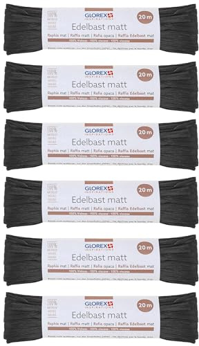 GLOREX 6 9400 516K - Raffia Edelbast, 6 Bündel je 20 m matter Bast, Schwarz - zum Basteln, zur Dekoration oder für Gestecke, Sträuße und andere floristische Arbeiten