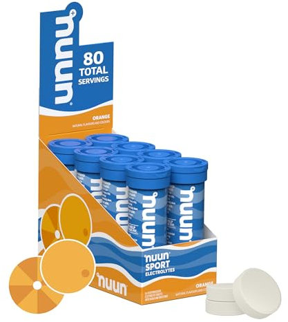 Nuun Sport Electrolyte Tablets | Hydration with Vitamin C | Vegan, Gluten-Free, No Artificial Sweeteners | Orange Flavor, 8 Pack (80 Tablets)