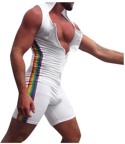 Gefomuofe Herren Jumpsuit Kurz Body Bodysuit Erwachsene Strampler Pyjama Einteiler Jogginganzug Sportanzug Stretch Nachtwäsche Unterhemd Jumpsuit Schutzoverall Arbeitskleidung