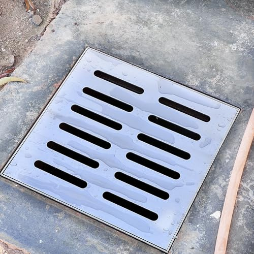 Caniveau Exterieur Grille De Drainage En Acier Inoxydable, Grille De Drainage Carrée Pour Bassin De Récupération Avec Cadre/couvercles De Puits Pour, Grille De D'eau De Pluie De 10 20 30 40 50 60 Cm D