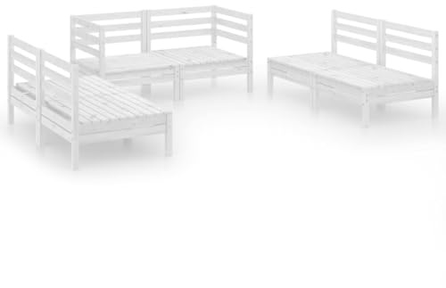 WEMYUFURN 6-TLG. Garten-Lounge-Set Weiß Massivholz Kiefer, Outdoor-Sitzgruppe, Terrassen-Lounge-Set, Garten-Couchgarnitur - Wetterbeständig, Komfortabel - für Terrasse, Garten und Balkon
