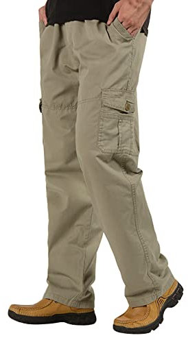 Cargohose für Herren, lockere Passform, Stretch-Arbeitshose, Cargohose, Jogginghose, Trainingshose, gerade Passform, leichte elastische Taille, Arbeitshose, khaki, 4XL