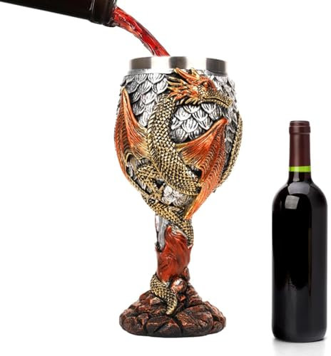 Zuasdvnk Cáliz de vino, copa de cáliz de vino de dragones de acero inoxidable, copas medievales creativas y multiusos para beber o reunir a diario