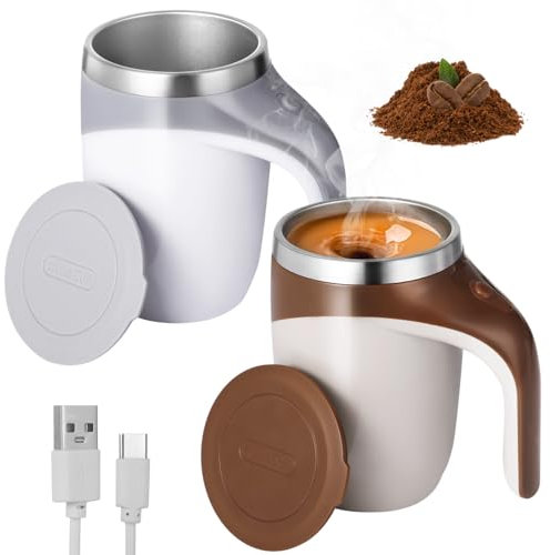 SWEWARM Tazza da caffè auto-mescolante, 2 pezzi, tazza magnetica automatica da viaggio, 377 g, tazze di miscelazione elettrica ricaricabili, tazze da viaggio rotanti in acciaio inossidabile 304,