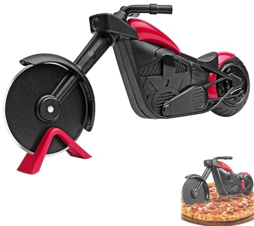 Motorbike Pizza Cutter, Stainless Steel with Non-Stick Coating & Kickstand,Kitchen Gadgets Creative Display Gift (Black Red)