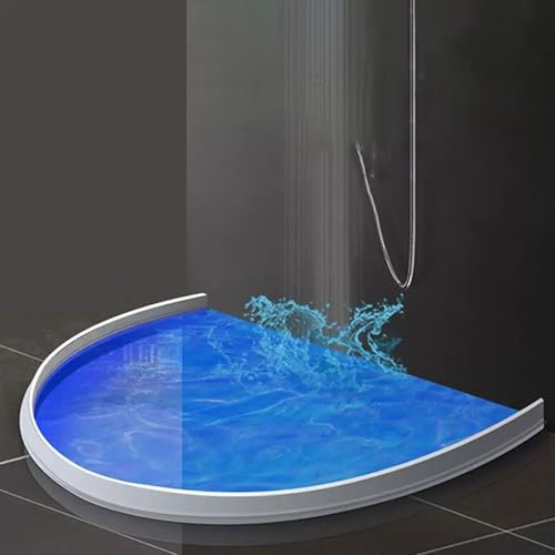 Shower or Bath Threshold Water Barrier Seal Strip 10cm Tall, White Shower Splash Guard/ Self-adhesive Water Stopper Bar/ Water Runoff Panels for Walk In Shower Glass Door, Curved Retaining Strips(3.2M