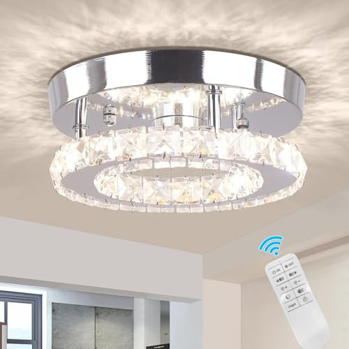diisunbihuo Mini lustre en cristal dimmable Plafonnier encastré moderne Lustre rond en cristal LED Luminaire de couloir Chambre Salle de bain Cuisine Bureau