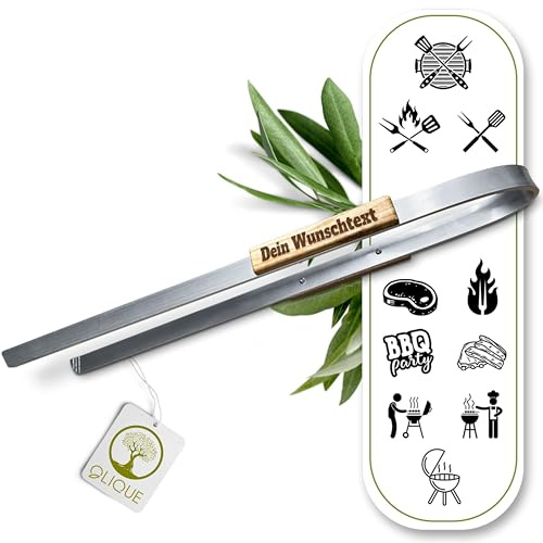 Grillzange personalisiert, Olivenholz - Hochwertige Grill Zange mit Gravur als individuelles Geschenk für Grillliebhaber (50 cm)