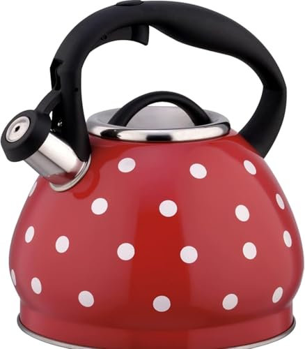 Bouilloire sifflante en acier inoxydable à pois pour une ébullition rapide Rouge 3 l