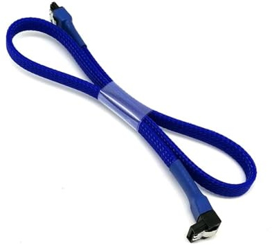 ChunLK Cable Sata III de Alta Velocidad con ángulo de 90 Grados SATA 3,0 de Datos de 6GB/s con Funda y pestillo de Bloqueo for Discos Duros(45cm,BLU)