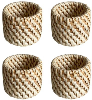 Serviettenringe aus Rattan, 4 Stück Gewebte Serviettenschnallen, Serviettenringehalter im Bauernhausstil für Thanksgiving, Hochzeit, Geburtstag, Abendessen, Party, Tischdekoration