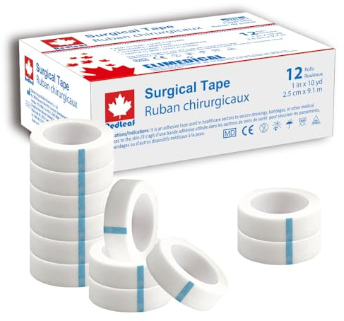 REDLEAF Papier-Chirurgieband, Atmungsaktives Medizinisches Klebeband für Erste Hilfe und Wundverbände. (2,5 cm x 9,1 m, 12 Rollen)