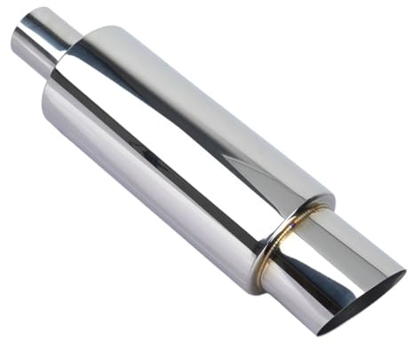 MOCNT Silencieux D'échappement de Voiture Embout de Tuyau D'échappement Acier Inoxydable Silencieux Arrière échappement Auto Tube Résonateur 51mm Entrée 89mm Sortie Oblique Argent
