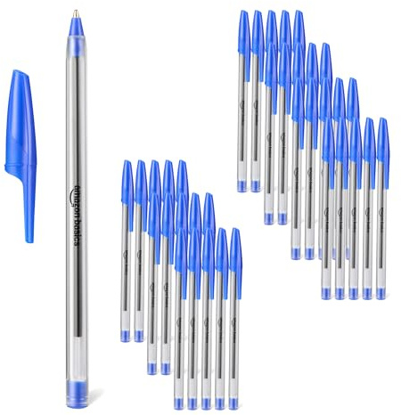 Amazon Basics - Penne a Sfera, Asciugatura Rapida, Ideali per Scuola e Ufficio, Punta Media (1,0mm), Blu, Confezione da 36