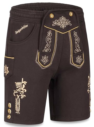 Steigenhöfer Manufaktur Pantaloni corti da jogging in stile tradizionale con coulisse nel look di pantaloni in pelle - Moritz - Pantaloni da jogging in pelle da uomo per tradizione per Oktoberfest