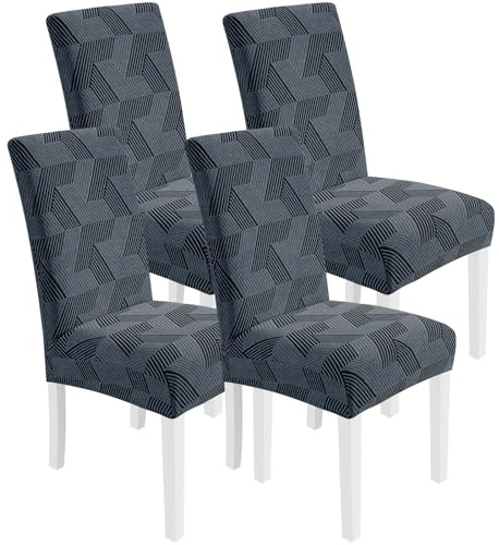 CYCMACO Stretch Stuhlhussen 4er Set, Stuhlbezug Elastisch Universal, Hussen Für Stühle Hochlehner, Moderne, Abnehmbarer, Kratzfest, Waschbarer, Für Esszimmer, Küche, Restaurant, Dunkelgrau