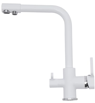 3 Wege Küchenarmatur,Weiß 360° Schwenkbar Armatur, Adjustable Temperature Mischbatterie Trinkwasserhahn, Küche Wasserhahn, Chrom Küchenarmatur Wasserhahn Wasserfilter Spüle Mischbatterie