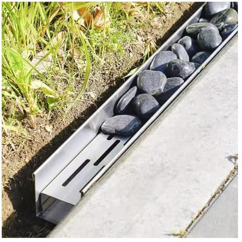 Canaleta de Desagüe Canal De Drenaje Para Patio Exterior, Kits De Canal De Acero Inoxidable, Canaleta Desague De Agua De Lluvia Para Patio, Terraza, Jardín, Acera, Relleno De Adoquines(100x6.5x6.5cm/3