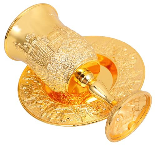 POPETPOP Copa Kiddush Con Platillo Dorado Para Vino Shabat y Pascua Diseño Elegante Con Cáliz Para Regalos y Celebraciones Judías Familiares