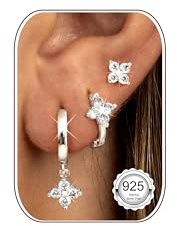 LOLIAS 3 Paar Ohrringe Silber 925 Set für Damen Kleine Creolen Silber 925 Stapelbar Helix Piercings Ohr Vierblättriges Kleeblat Creolen Ohrringe Set für Mehrere Piercings