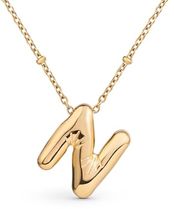 Amberta Buchstaben Kette Gold Initialen für Frauen Teenager Geschenke | 18K Vergoldet Buchstaben Anhänger Blasen