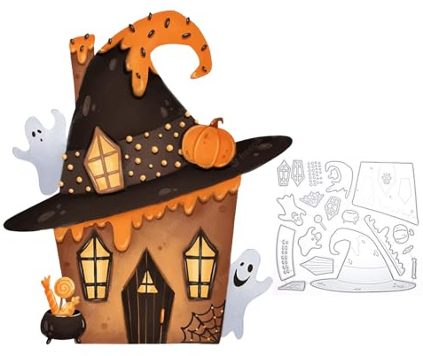 Halloween House Cutting Dies for Card Making, Ghost Pumpkin Die Cuts Happy Halloween Metal Stencil for DIY Scrapbooking Decor Album Paper Card