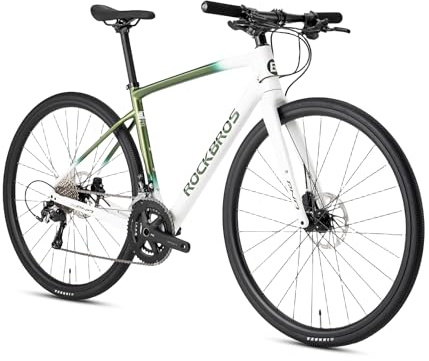 ROCKBROS RND CB1 Trekking Fahrrad Kohlenstofffaser, 20 Gang Trekkingrad Crossbike Hydraulische Scheibenbremse, für Herren Damen 700C L Grün