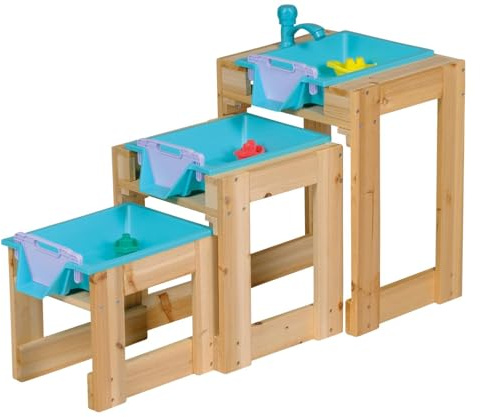 Happy People Wasser-Spieltisch 3er Set – mit Schleusenfunktion & handelsüblichem Schlauchanschluss – Outdoor Wasserspielzeug für Garten & Terrasse – robust, wetterfest, fördert Motorik