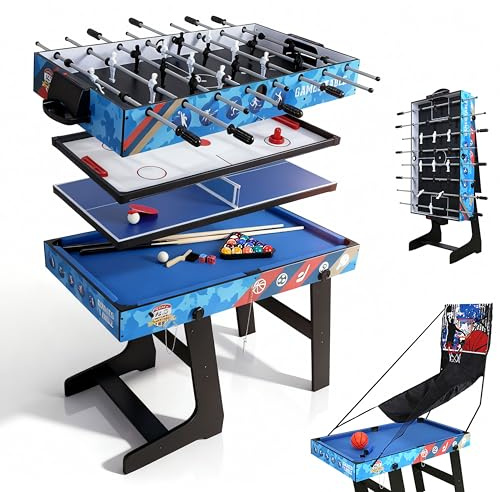HLC 5 en 1 Table multijeux Terrain de Babyfoot Ping-Pong Billard Hockey sur Cadre de Basketball Pliable, Adapté aux Adultes et aux Enfants Idéal pour Cadeaux d'anniversaire.